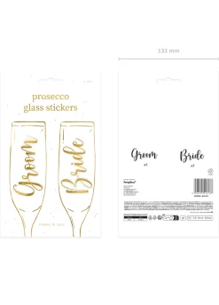 Naklejki na kieliszki ślubne BRIDE&GROOM złote