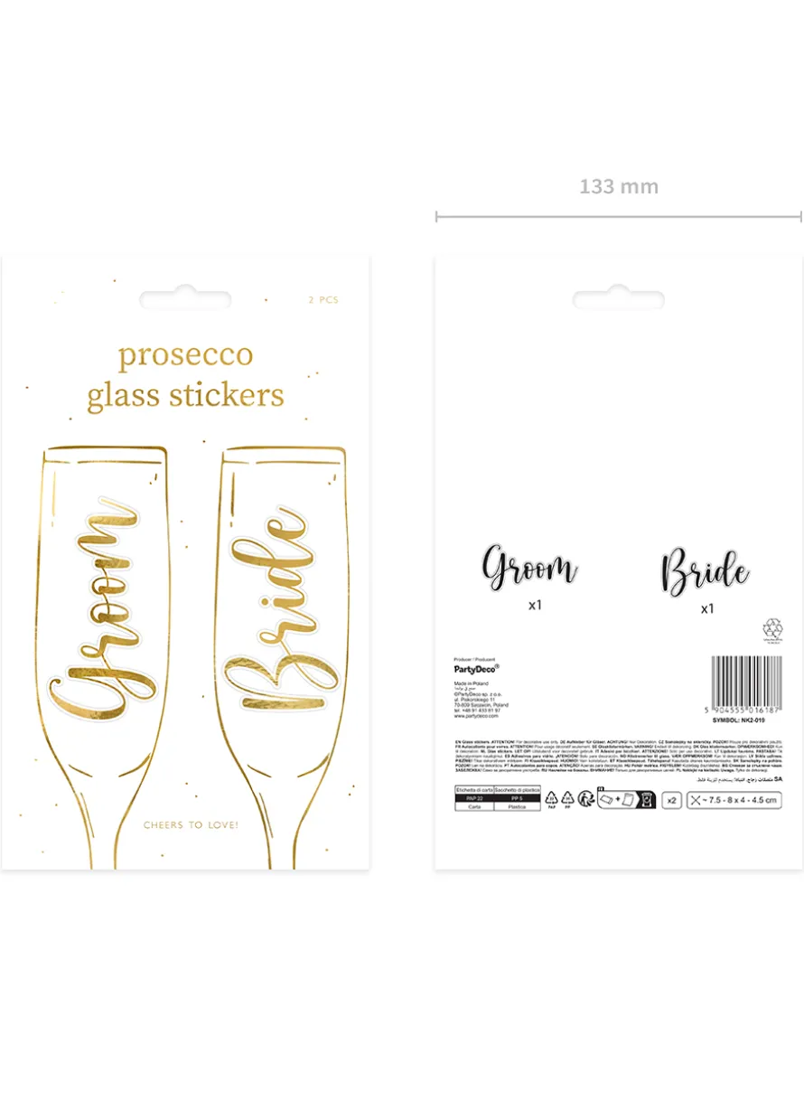 Naklejki na kieliszki ślubne BRIDE&GROOM złote