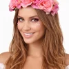 Opaska z kwiatów BOHO różowa