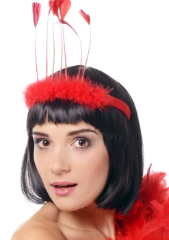 Opaska z piórami DIVA czerwona