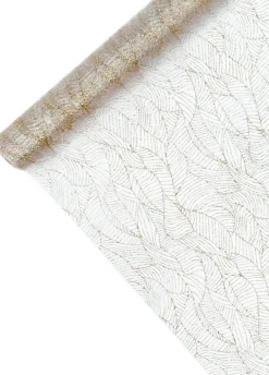 Organza biała ze złotym nadrukiem 0,48 x 9m