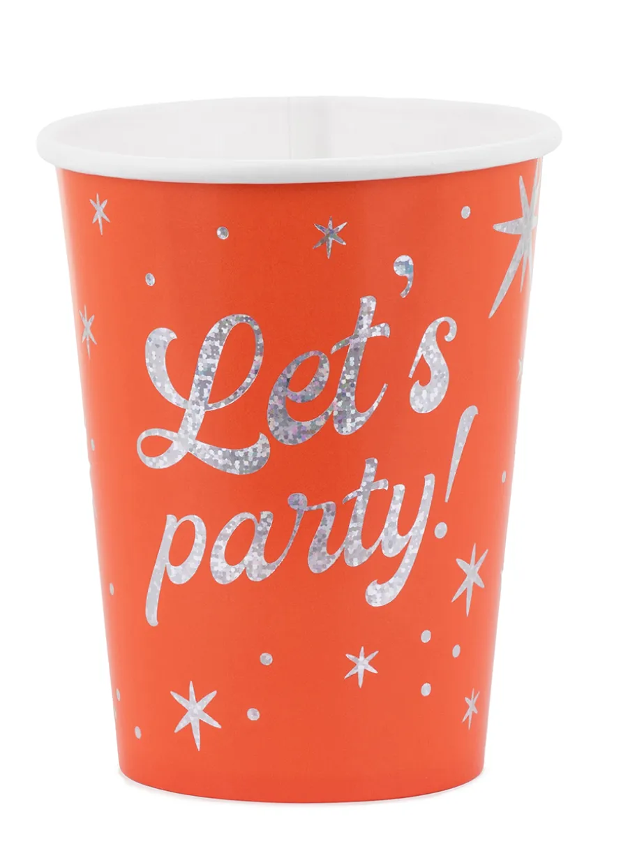 Papierowe kubeczki z holograficznym napisem LET'S PARTY 250 ml