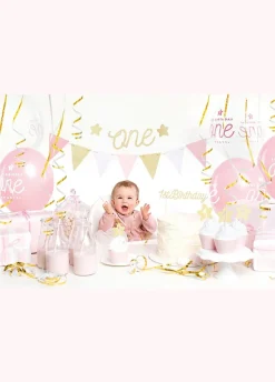 Party box zestaw dekoracji na roczek dziewczynki 1 URODZINY