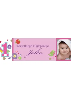 Personalizowana dekoracja na roczek baner ze zdjęciem KWIATKI - 125cm x 38cm