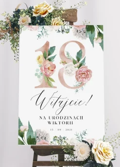 Personalizowana tablica powitalna na 18 urodziny KWIATY