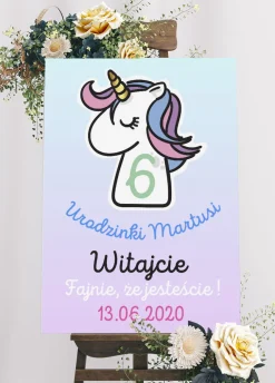 Personalizowana tablica powitalna JEDNOROŻEC urodziny unicorn