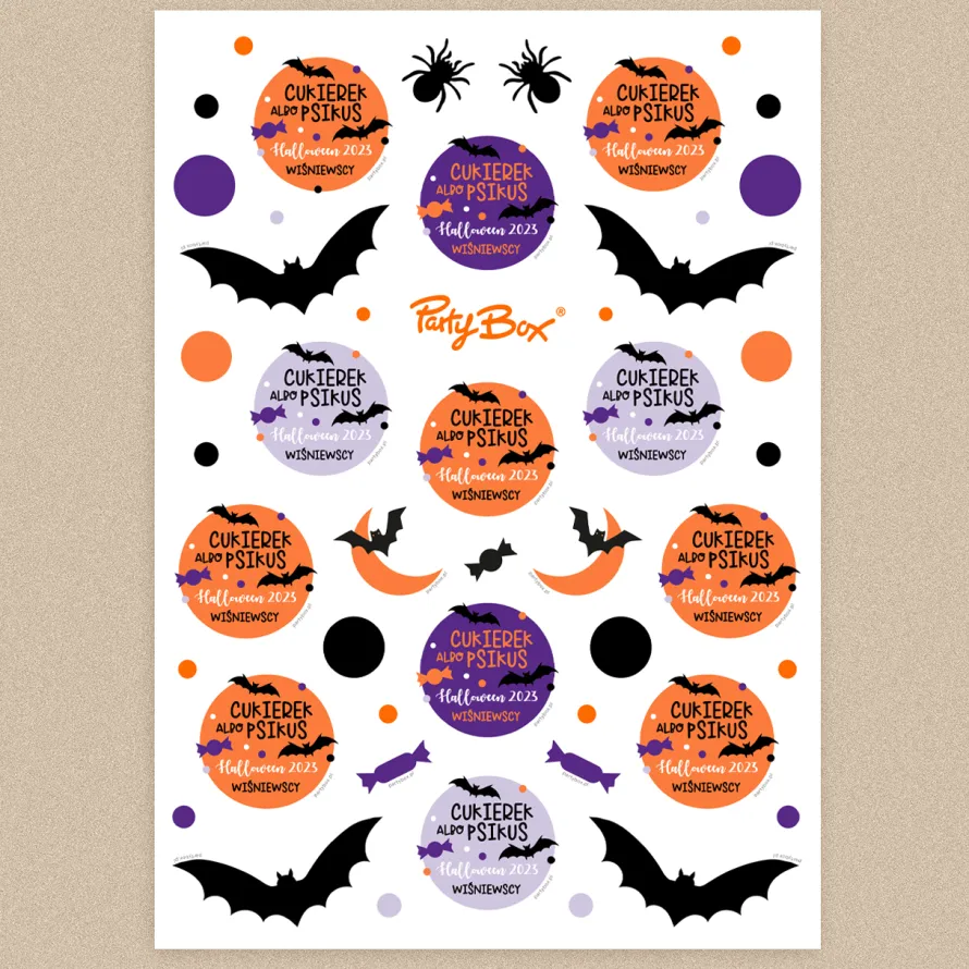 Personalizowane naklejki na halloween CUKIEREK ALBO PSIKUS