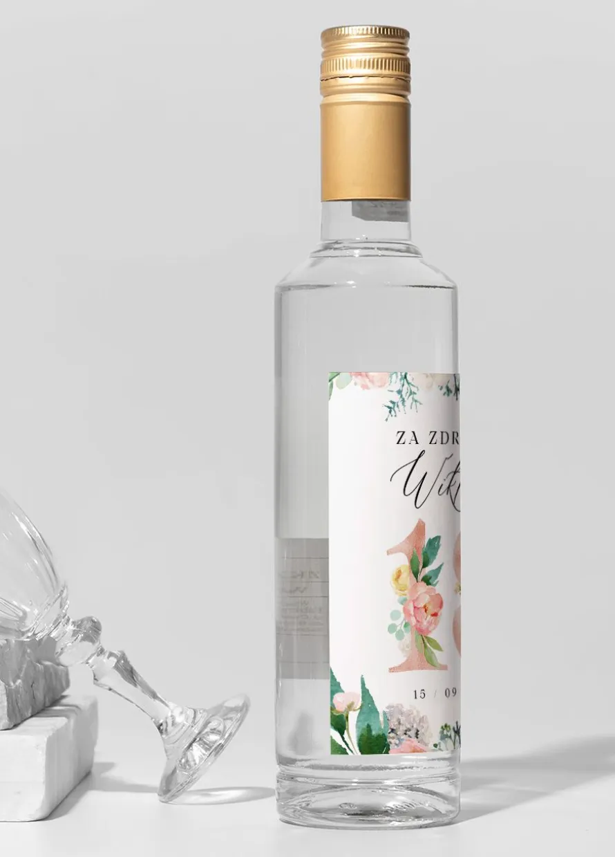 Personalizowane naklejki na wódkę na 18 KWIATY