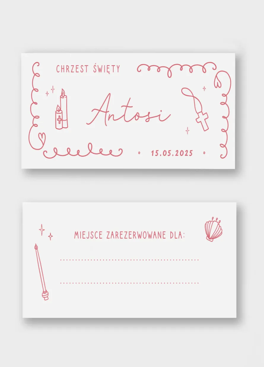 Personalizowane winietki na stół CHRZEST ŚWIĘTY