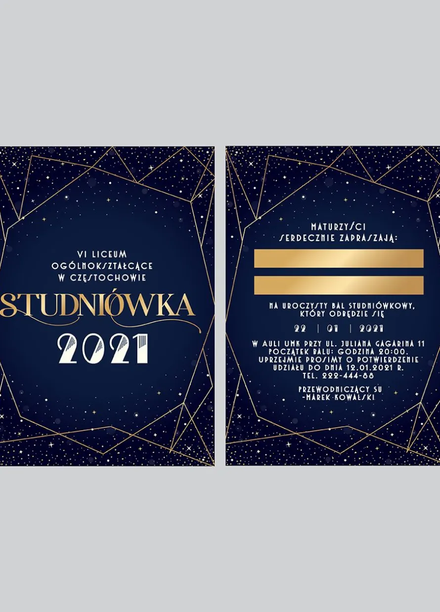 Personalizowane zaproszenia na studniówkę ELEGANT