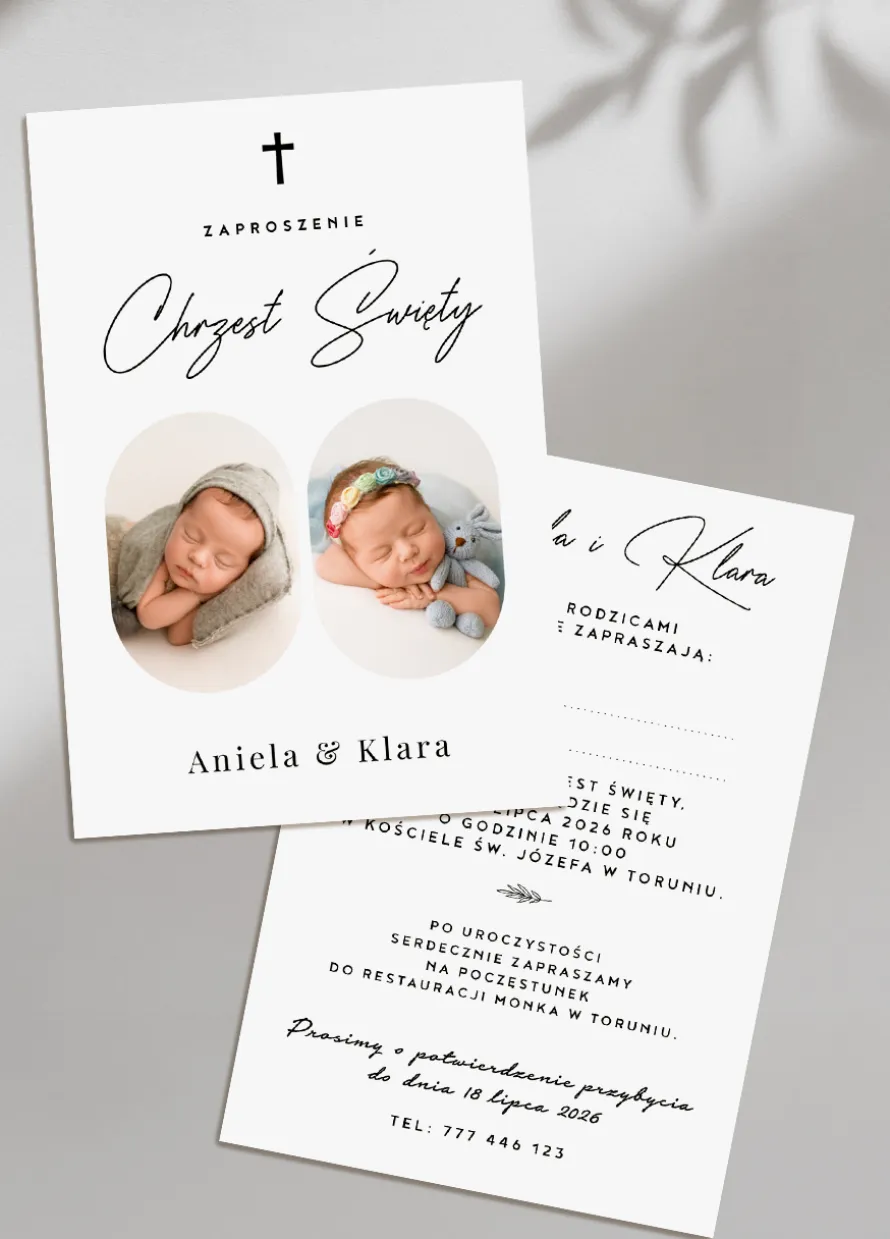 Personalizowane zaproszenie na CHRZEST BLIŹNIĄT