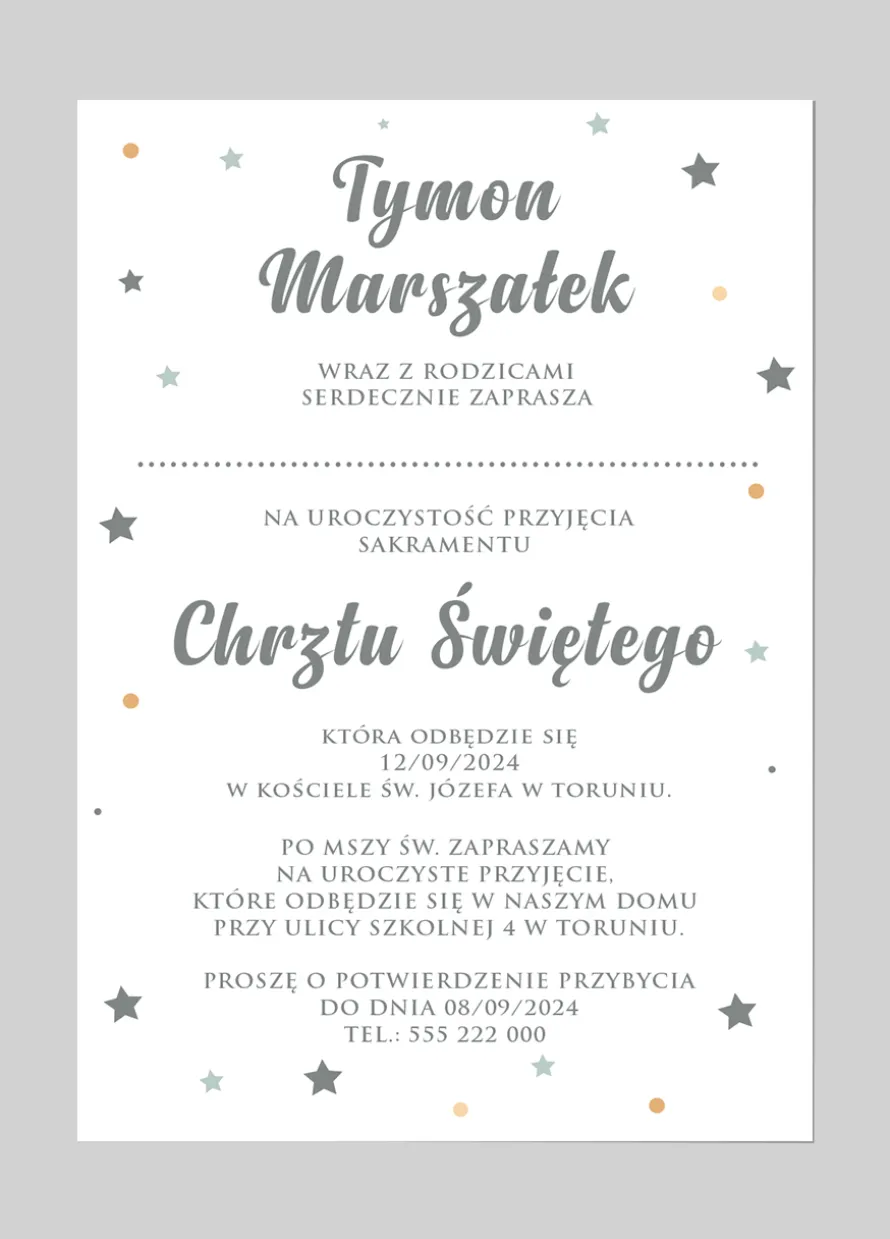 Personalizowane zaproszenia na chrzest ARKA NOEGO