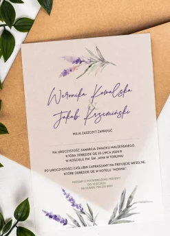 Personalizowane zaproszenia ślubne LAWENDOWE