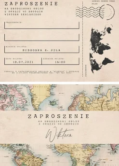 Personalizowane zaproszenie BILET LOTNICZY na urodziny podróżnika