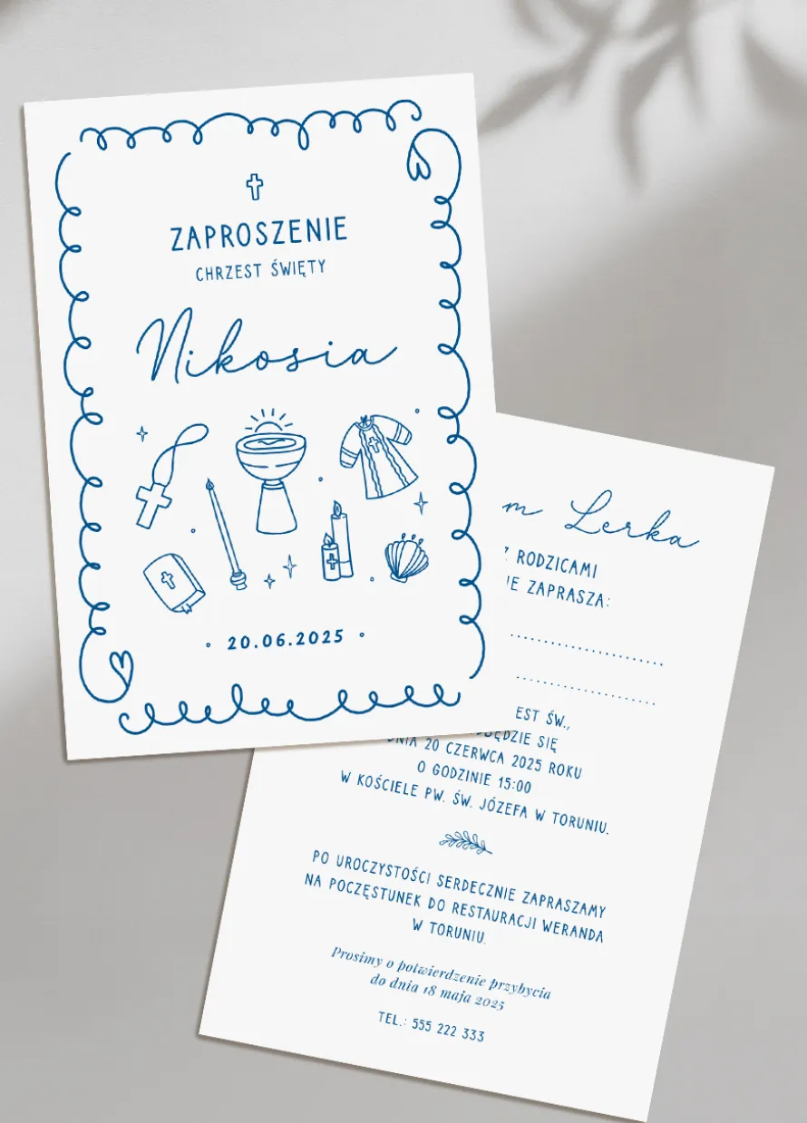 Personalizowane zaproszenie NA CHRZEST dla chłopca