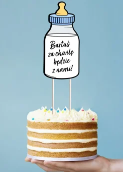 Personalizowany topper na baby shower chłopca BUTELKA