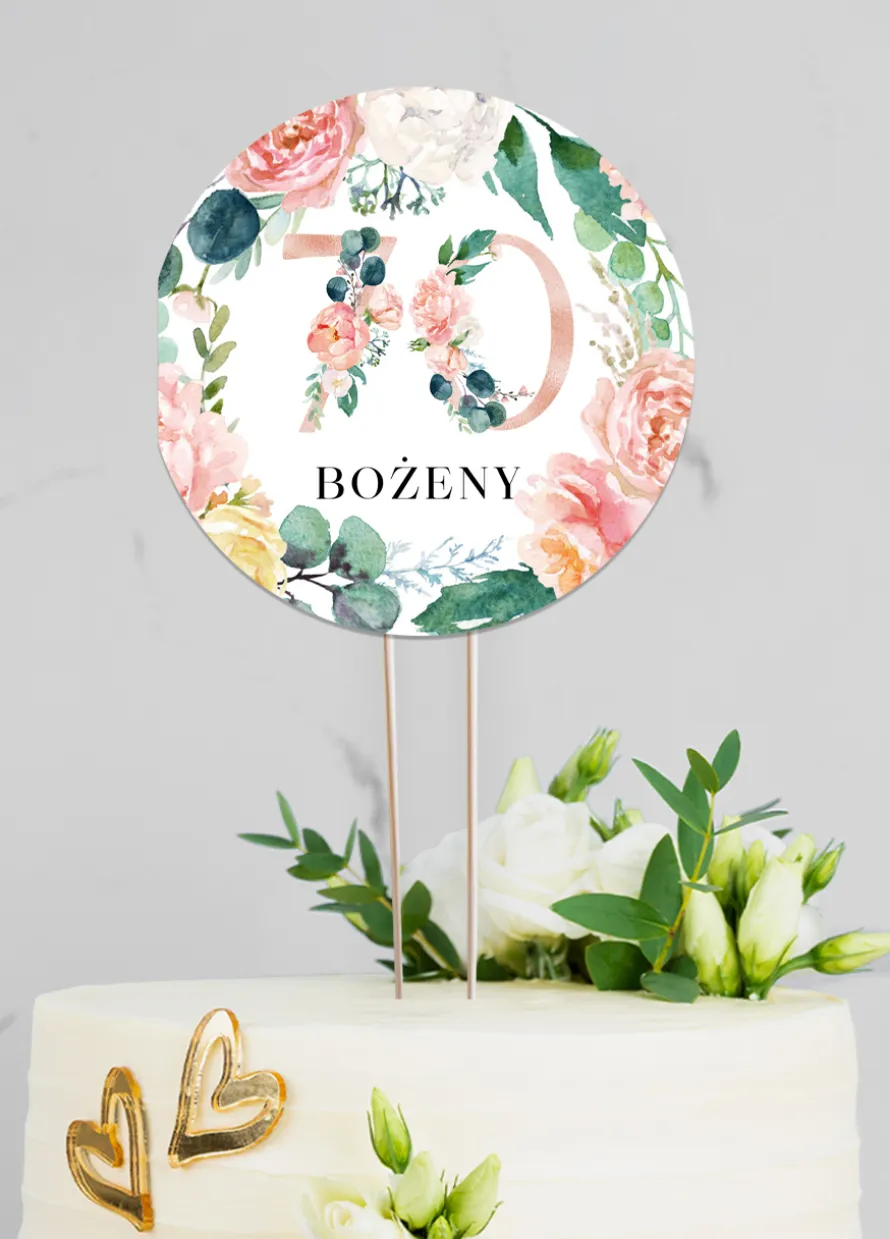 Personalizowany topper 70 urodziny KWIATY