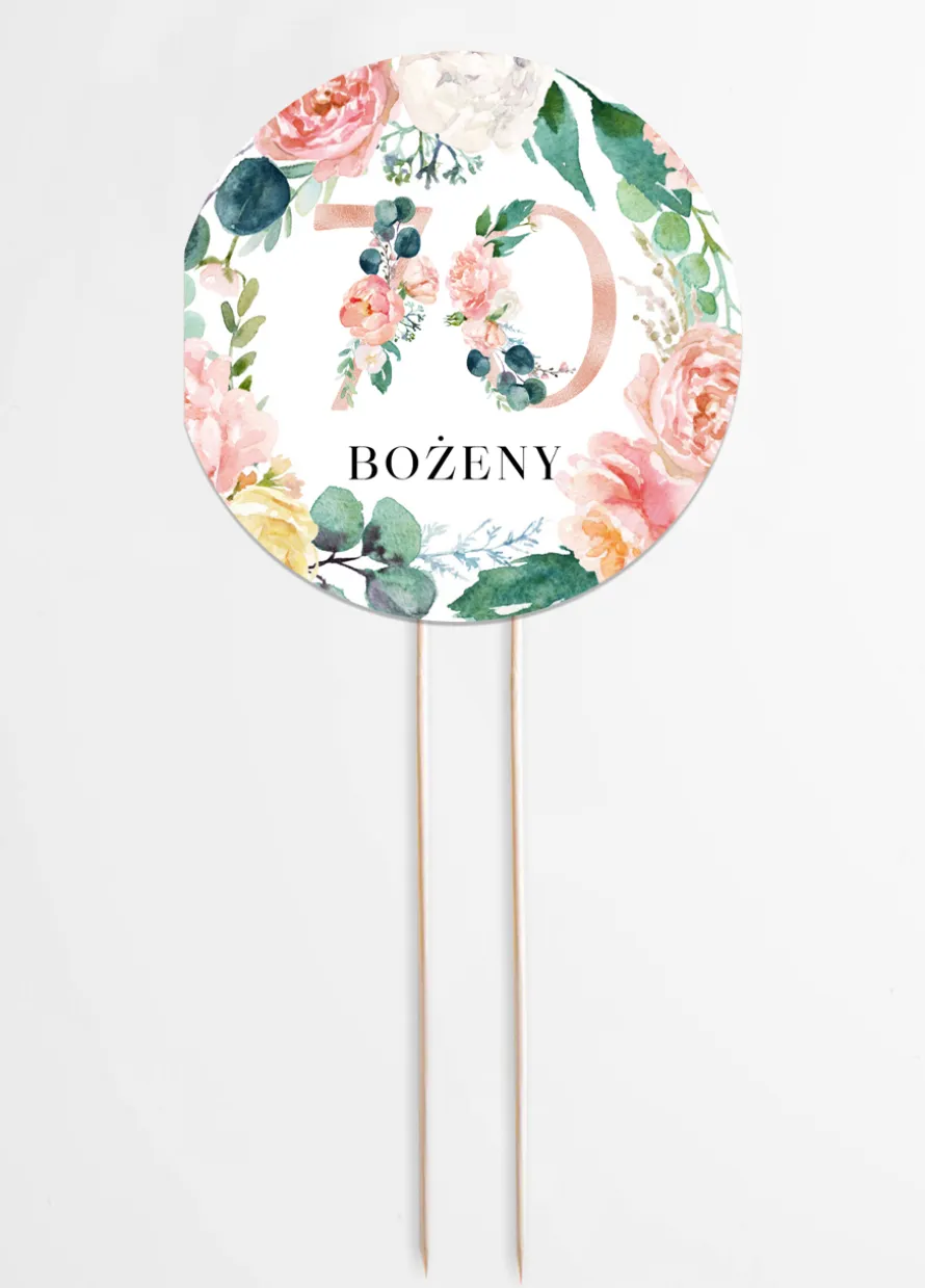Personalizowany topper 70 urodziny KWIATY