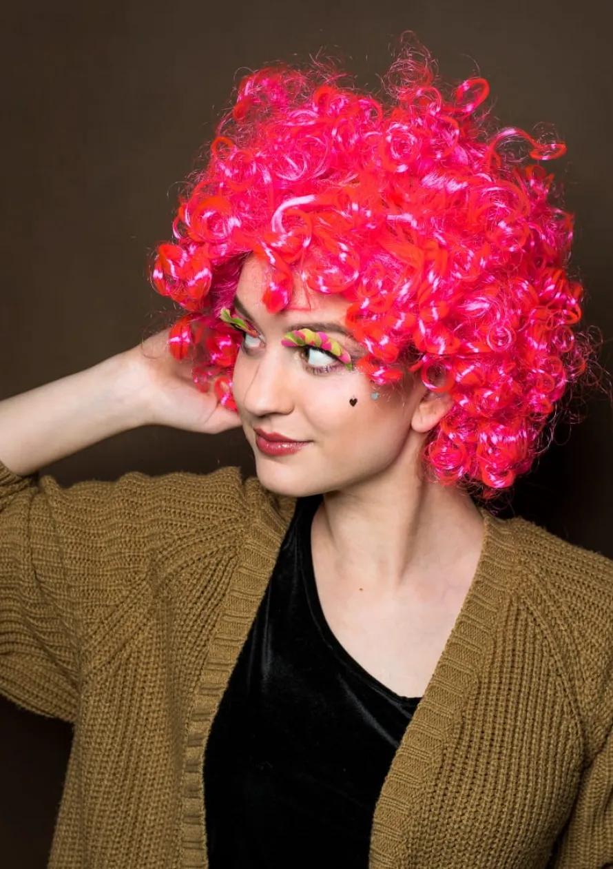 Peruka AFRO ciemnoróżowa