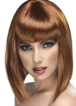 Peruka brązowa GLAM z grzywką