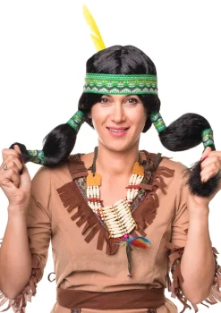 Peruka Indianka peruka karnawałowa z warkoczami i opaską