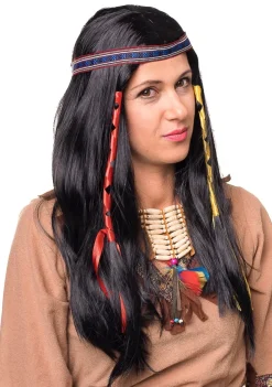 Peruka Indianki z kolorowymi wstążkami