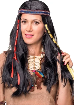 Peruka Indianki z kolorowymi wstążkami