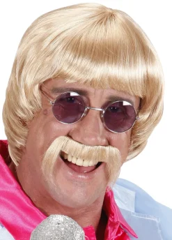 Peruka z wąsami LATA 60. blond