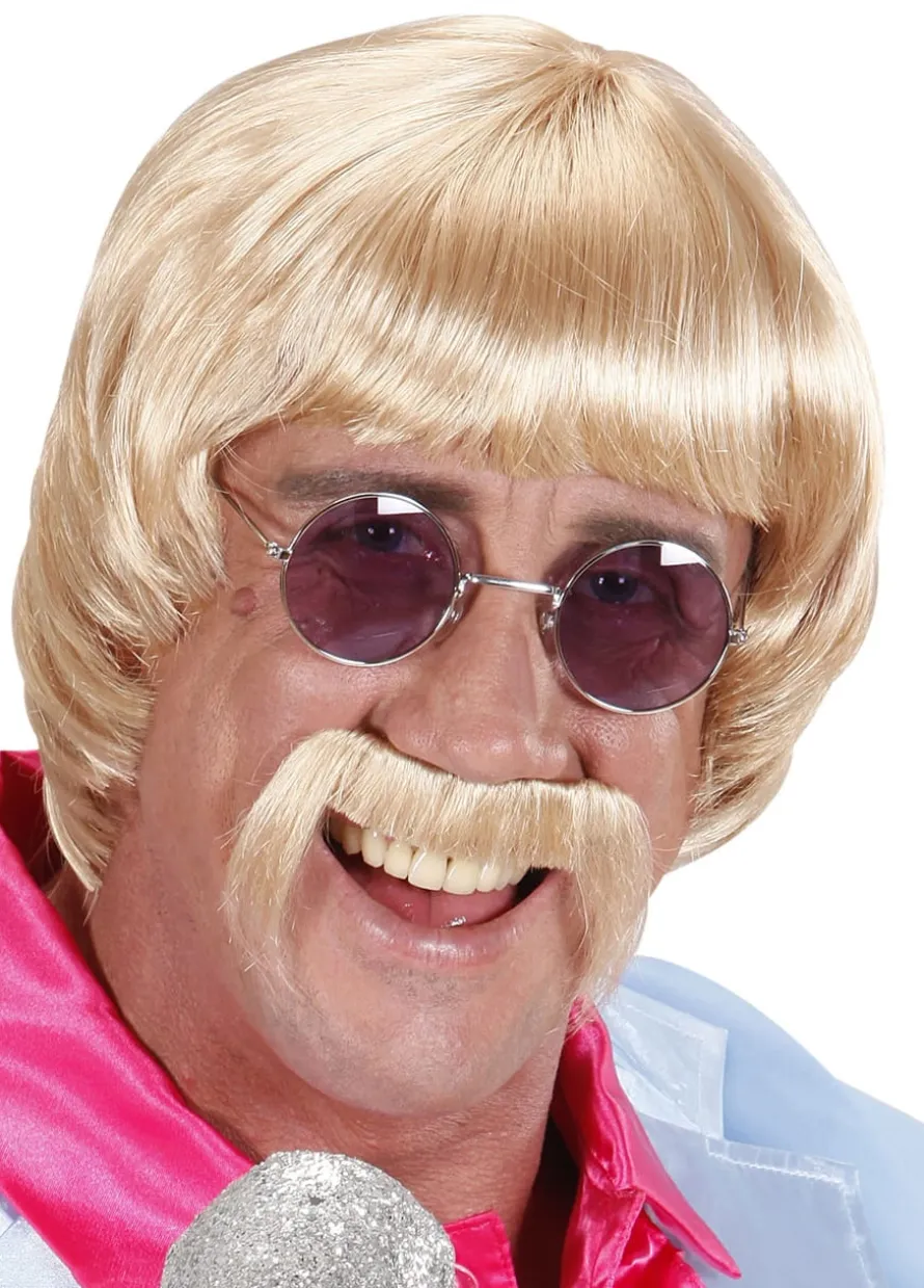 Peruka z wąsami LATA 60. blond