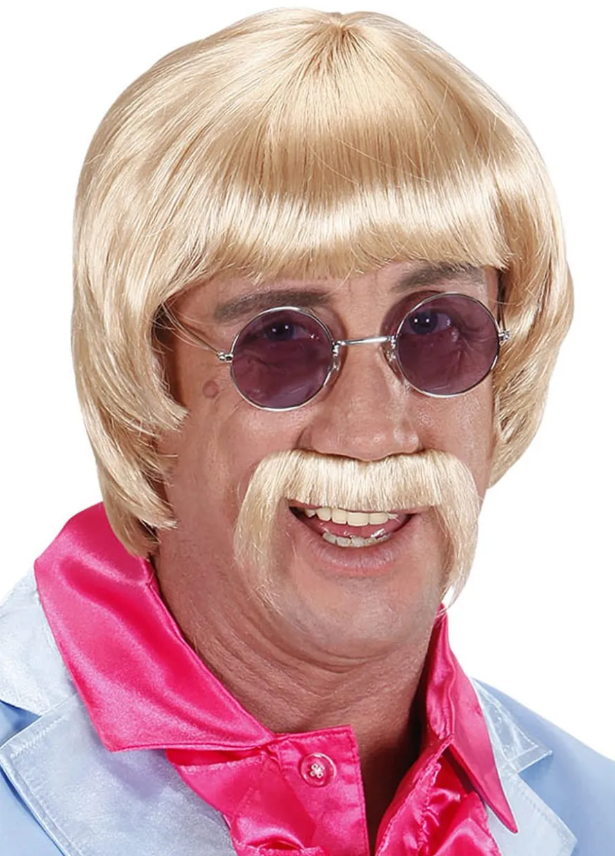 Peruka z wąsami LATA 60. blond
