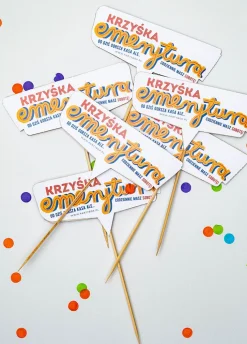 Pikery mieszadełka personalizowane EMERYTURA impreza emerytalna (6szt.)