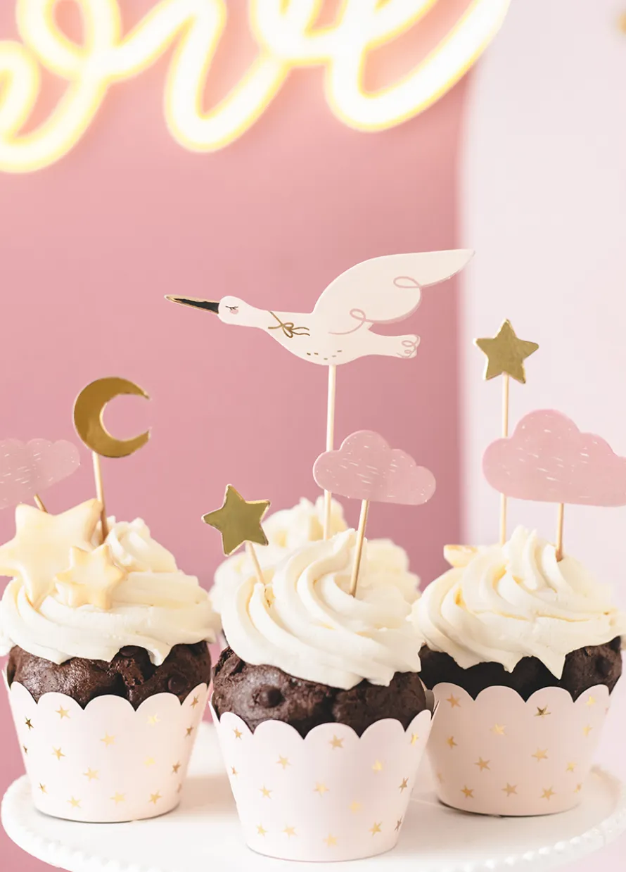Pikery na babeczki na baby shower BOCIAN (7szt.)