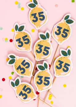 Pikery personalizowane LEMON PARTY dekoracja na tort urodzinowy (8szt.)