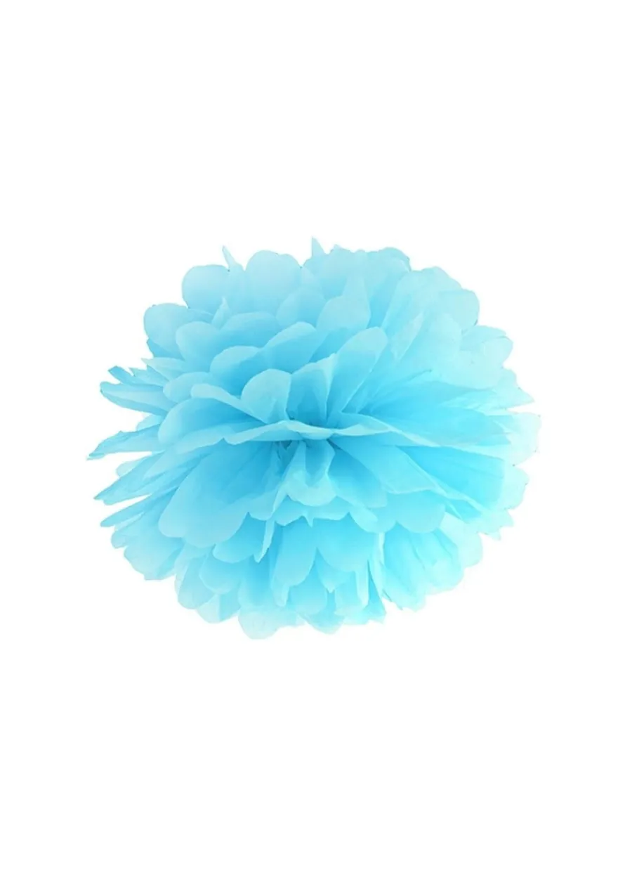 Pompon dekoracyjny z bibuły BŁĘKITNY 25cm