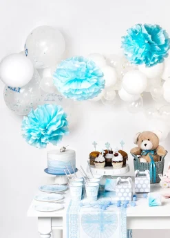 Pompon dekoracyjny z bibuły BŁĘKITNY 25cm