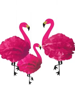 Pompony z bibuły FLAMINGI różowe (3szt.)