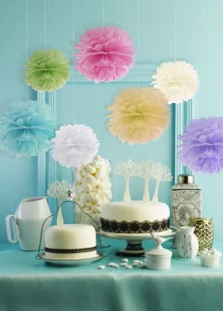 Pompon z bibuły BIAŁY 35cm