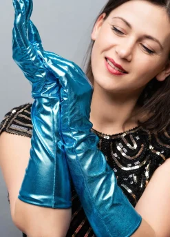 Rękawiczki karnawałowe GLAM błękitne