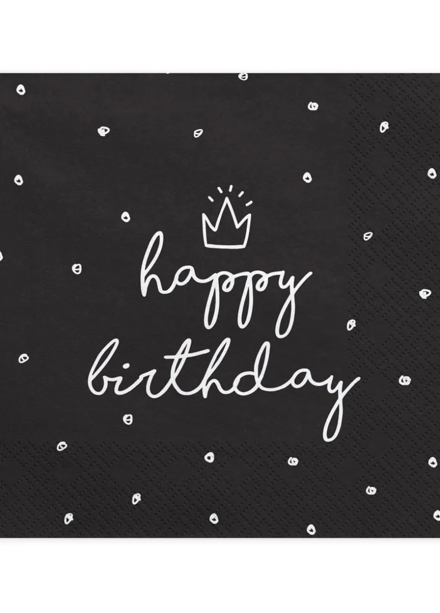 Serwetki HAPPY BIRTHDAY czarne 33cm (20szt.)