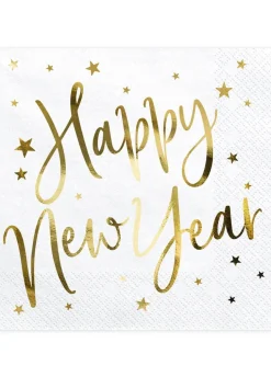 Serwetki HAPPY NEW YEAR białe serwetki sylwestrowe (20szt.)