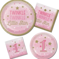 Serwetki na baby shower roczek GWIAZDECZKA różowe (16szt.)