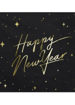 Serwetki sylwestrowe HAPPY NEW YEAR czarne (20szt.)