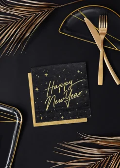Serwetki sylwestrowe HAPPY NEW YEAR czarne (20szt.)