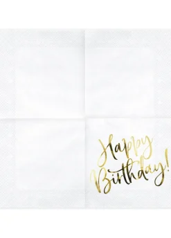 Serwetki urodzinowe HAPPY BIRTHDAY złote 33cm (20szt.)