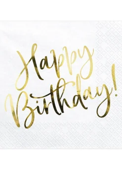 Serwetki urodzinowe HAPPY BIRTHDAY złote 33cm (20szt.)