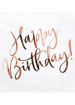 Serwetki urodzinowe HAPPY BIRTHDAY różowe złoto 33cm