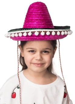 Sombrero dziecięce z pomponikami różowe
