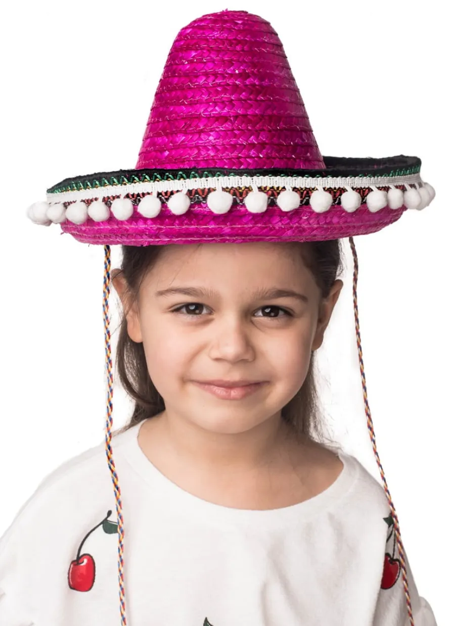 Sombrero dziecięce z pomponikami różowe