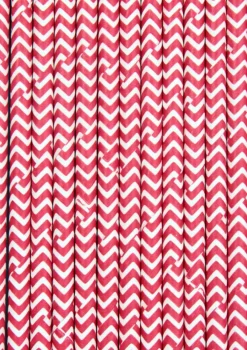 Słomki papierowe CZERWONE chevron (25szt.)