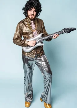 Spodnie DISCO srebrne męskie dzwony - M/L